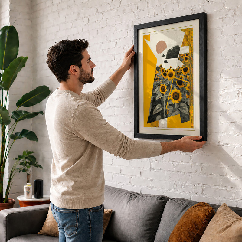 Sunflower Geometry Eclectic - Framed Print, A1 - 84.1 x 59.4 cm, Oak
