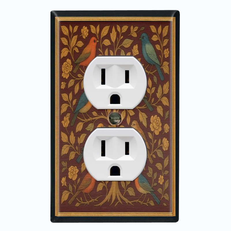 Metal Light Switch Plate Cover; US Standard Size 2 Gang Toggle - Rustic Tree with Birds, #8 Single Duplex Outlet