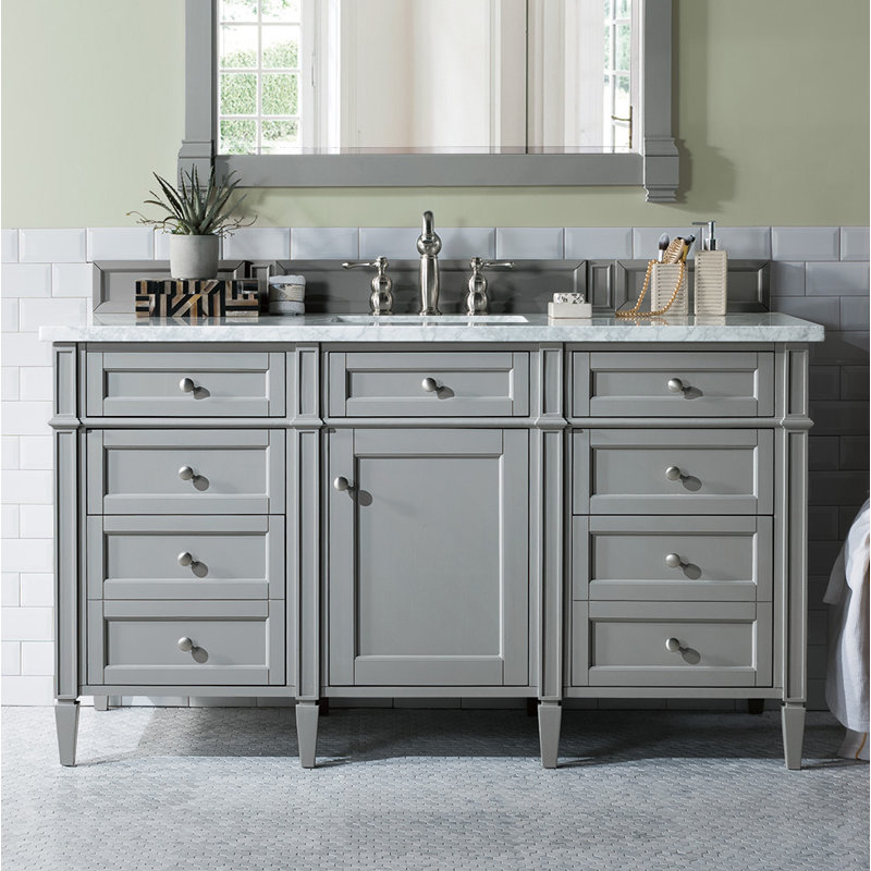 Meuble-lavabo simple 60 po Dussault, Gris urbain, Marfil éternel, 8 po