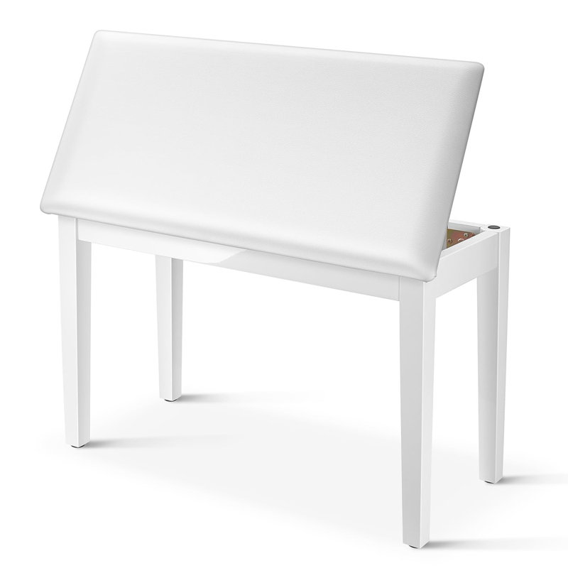 Duet banc de piano avec rangement, banc de clavier en bois massif, siège de tabouret de bibliothèque avec coussin rembourré d'éponges à haute densité, blanc