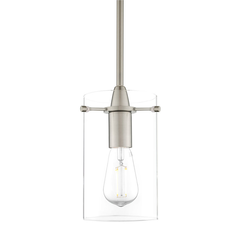 Luminaire suspendu cylindrique à 1 lumière Angelina, Brushed Nickel, Medium Shade, Clear