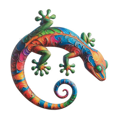 16 Inch Burano Gecko Wall Decor Metal Indoor Outdoor Wall Decor Standard - Multi