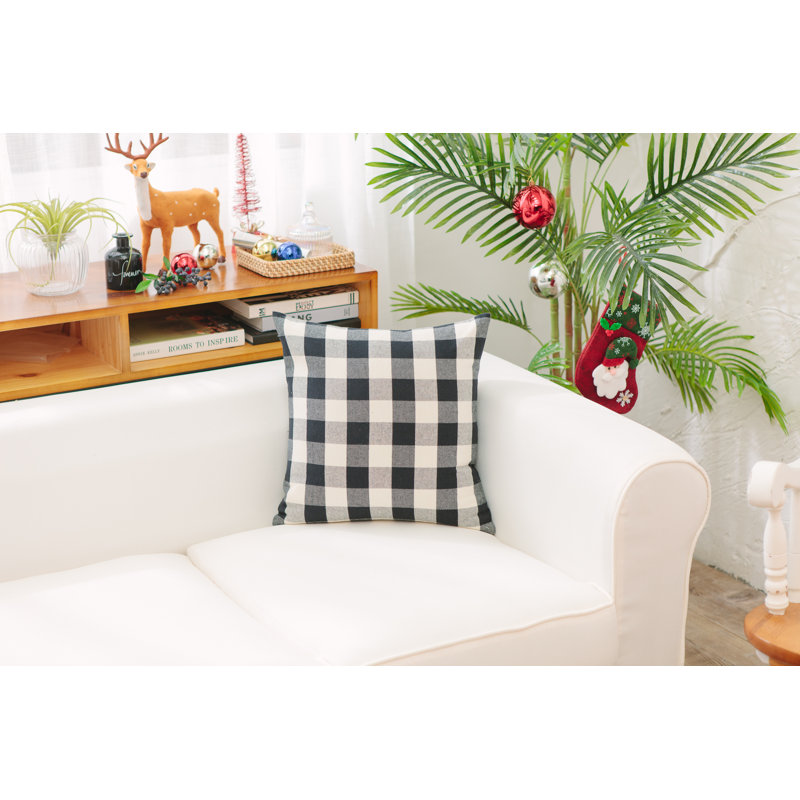 Oreiller réversible en coton Buffalo, Noir/crème, H 18 po x l 18 po, Polyester