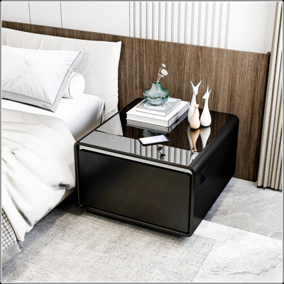 Modern Smart Side Table with Built-in Fridge, Wireless Charging, and Temperature Control for Ultimate Convenience