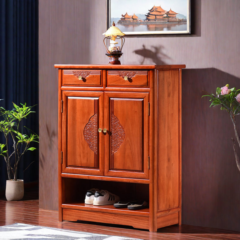 Camphor Wood Solid Wood Shoe Cabinet 16 Pair Solid Wood Shoe Storage Cabinet, Brown