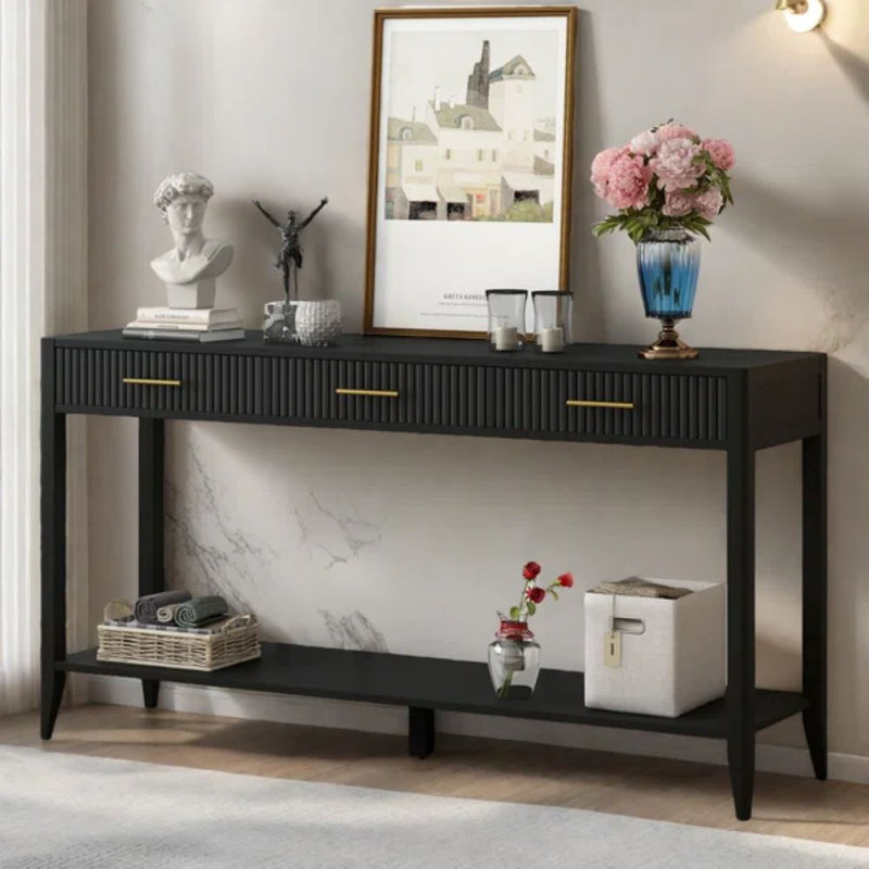 60" Storage Console Table, Black