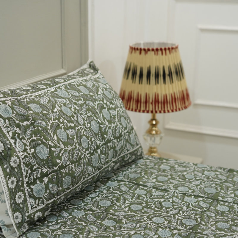Fabdivine Pure Cotton Bedsheet Set – Handmade Bedsheet with Matching Pillow Covers – Premium Bedding, Gopi,, Gray  Floral 1
