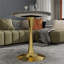 Table de salle à manger ronde pour 2 à 4 personnes, piédestal en fer doré, plateau d'aspect marbre gris foncé, style Mid-Century moderne, 27,6 po-131258501-131258498