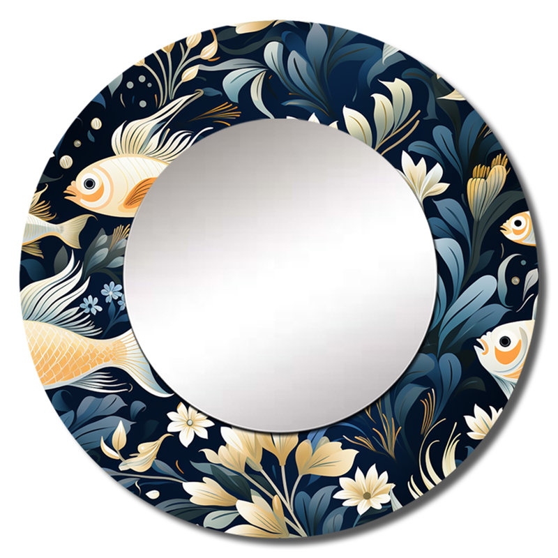 Ryshawn Coastal Underwater Elegance Coastal Pattern - Coastal Wall Mirror, Coastal, 23 po x 23 po, Rond