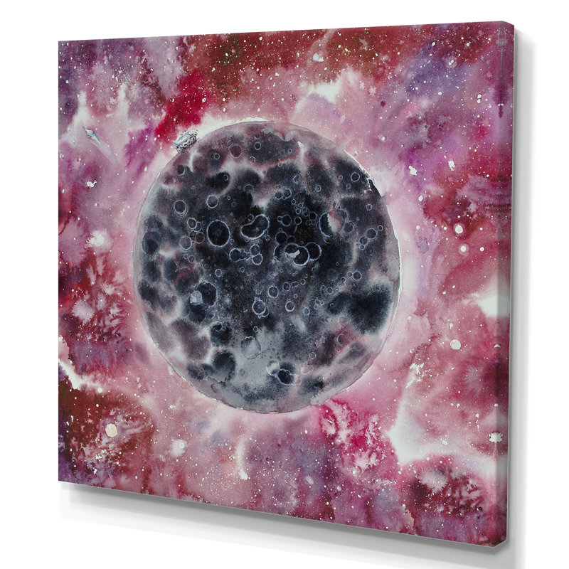 Illustration de lune noire et mauve - Art mural moderne et contemporain sur toile, H 36 po x l 36 po x P 1,5 po, Toile tendue