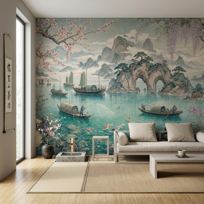 Murale fleur de cerisier rose Sakura, Non tissé, 200 po x 120 po