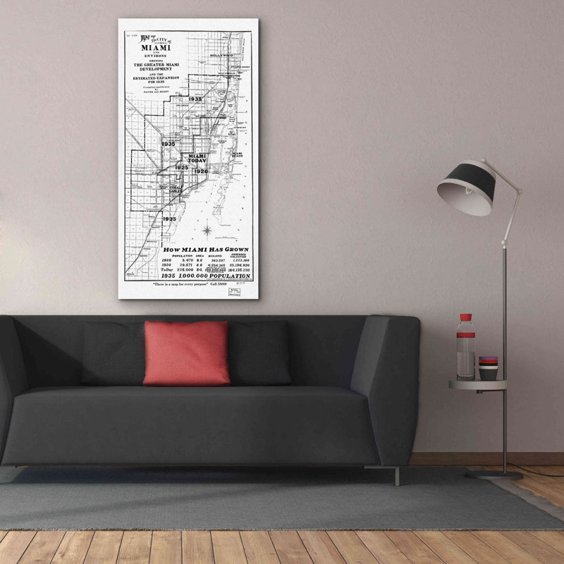 «Map of Miami 1925» par Epic Graffiti Portfolio, art mural sur toile, H 24 po x l 12 po x P 0,75 po