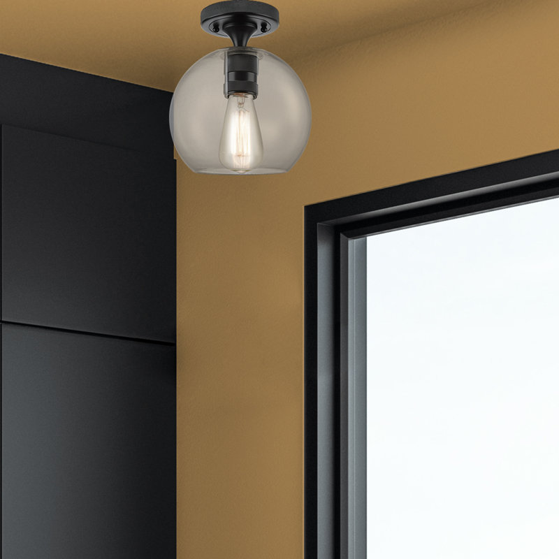 Downtown Urban - Kennedy - 1 Light 8" Athens Flush Mount - - Clear Shade, Matte Black