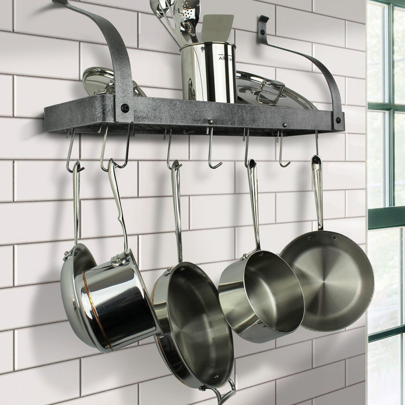 Gourmet Handcrafted Bookshelf Wall Mounted Pot Rack, 14'' H x 24'' W x 9'' D