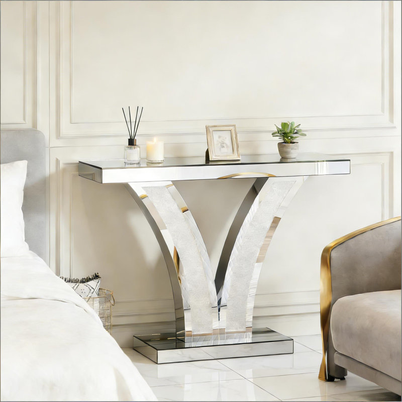 Table de vestibule en forme de V, table d'appoint en miroir, console