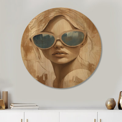 Reflets dans des lunettes de soleil bleues II - Tableau rond pour femme, imprimé sur bois