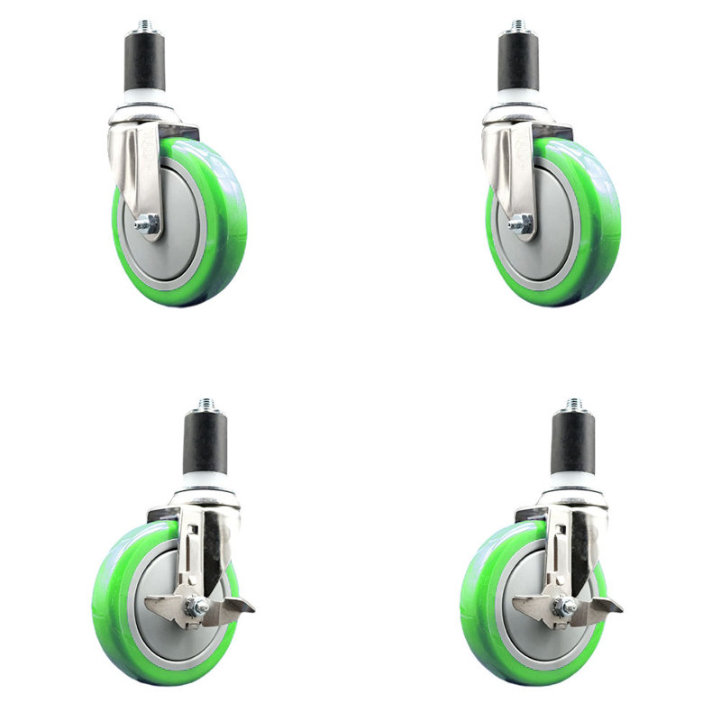 Ensemble de roulettes extensibles 5 pouces en polyuréthane pivotant de 1 pouce 5/8 pouces et 2 freins SCC