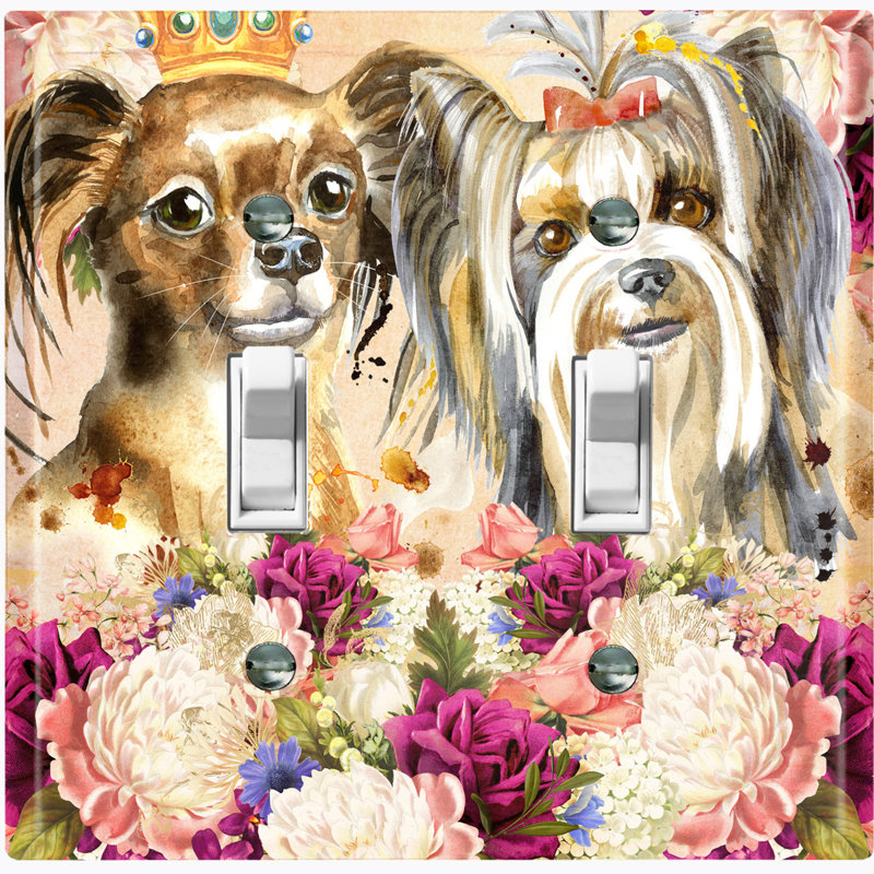 Metal Light Switch Plate Outlet Cover (Cute Papillon Couple Rose Flowers - Single Toggle)