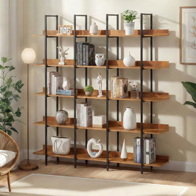 Bibliothèque double H 70,5 "x l 70,9" en bois à 5 niveaux