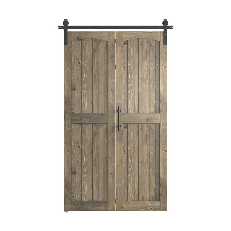 Portes de grange pliées en bois massif 84 po 84 po avec quincaillerie d'installation, 40 po x 84 po , Tonneau vieilli