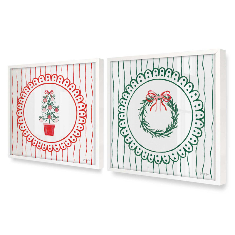 Ensemble de 2 reproductions Ribboned Evergreen, 20 po x 20 po, Sans cadre