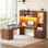 Bureau d'ordinateur en coin 67 po x 65 po en L avec huche
