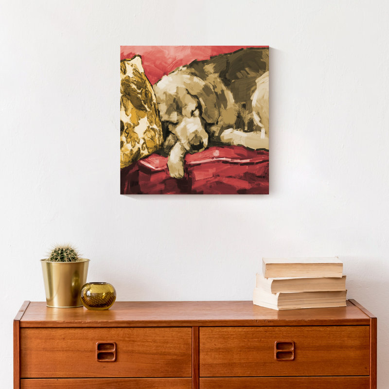 Painted Golden Retriever Couch 1 - peinture sur toile tendue, H 12 po x l 12 po