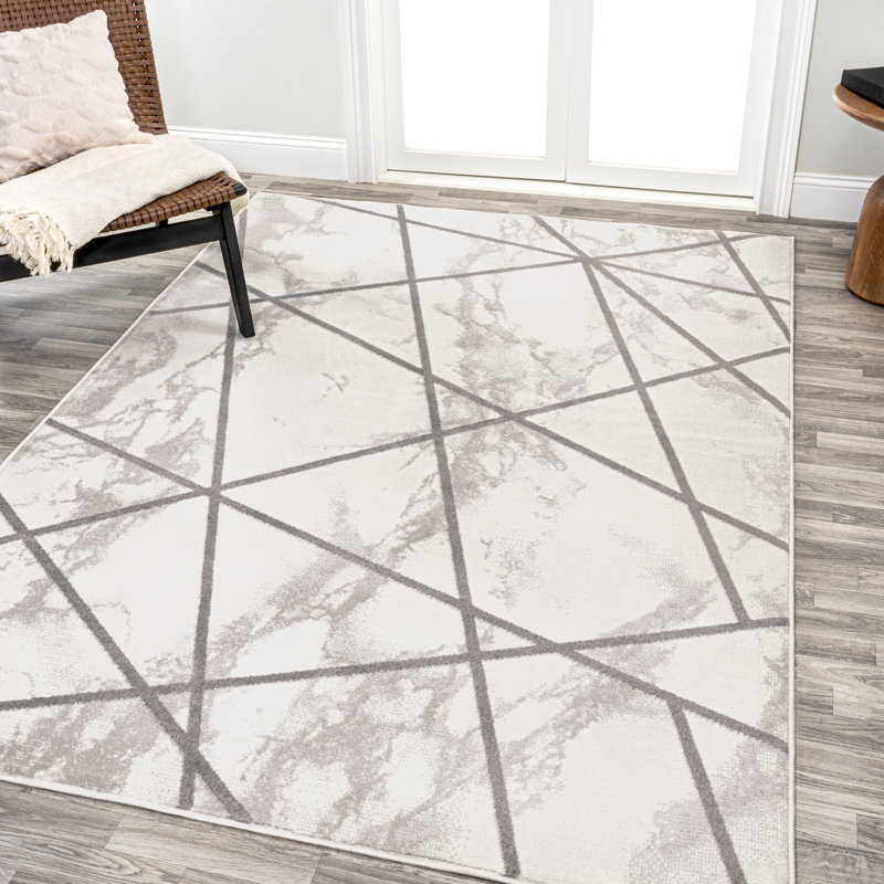 Ardon Modern Geometric Marbled Ivory/Gray Rug, Rectangle 7'10" x 10'