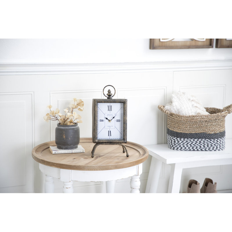 Rustic Analog Metal Mechanical Tabletop Clock in Black