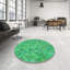 Tissé à la machine à motif géométrique en laine et polyester vert/jaune Tapis décoratif-331994386