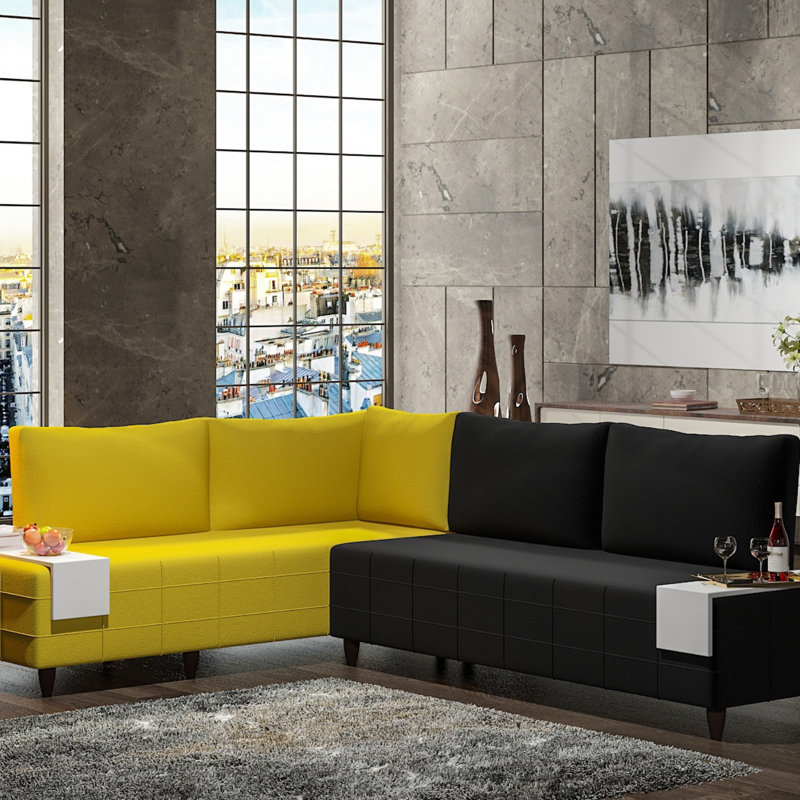 Canapé modulaire Inferno, noir-jaune