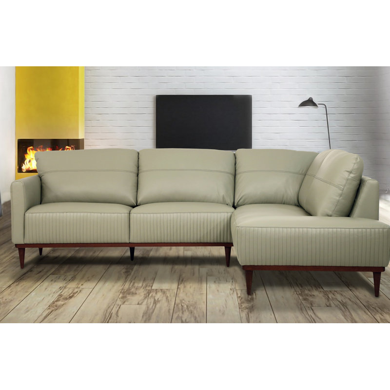 Canapé modulaire Ashleigh, Orienté vers le côté droit, Cuir véritable vert olive pâle