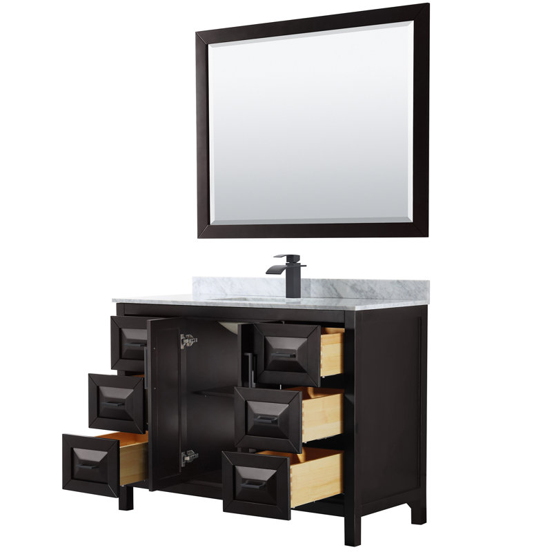 Ensemble de meuble-lavabo simple 48 po avec miroir Daria, Espresso foncé, Noir mat