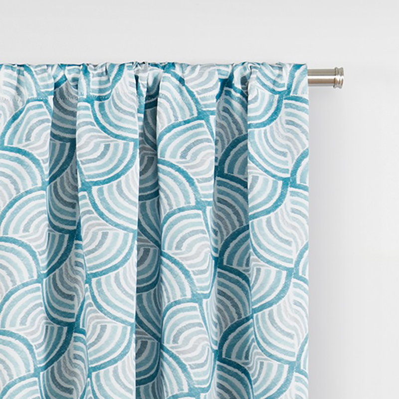 Teal Geometric Blackout Polyester Rod Pocket Curtain Panel
