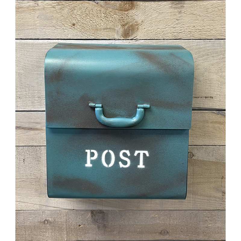 Rustic Blue Aluminum Wall Mounted Mailbox with Handle