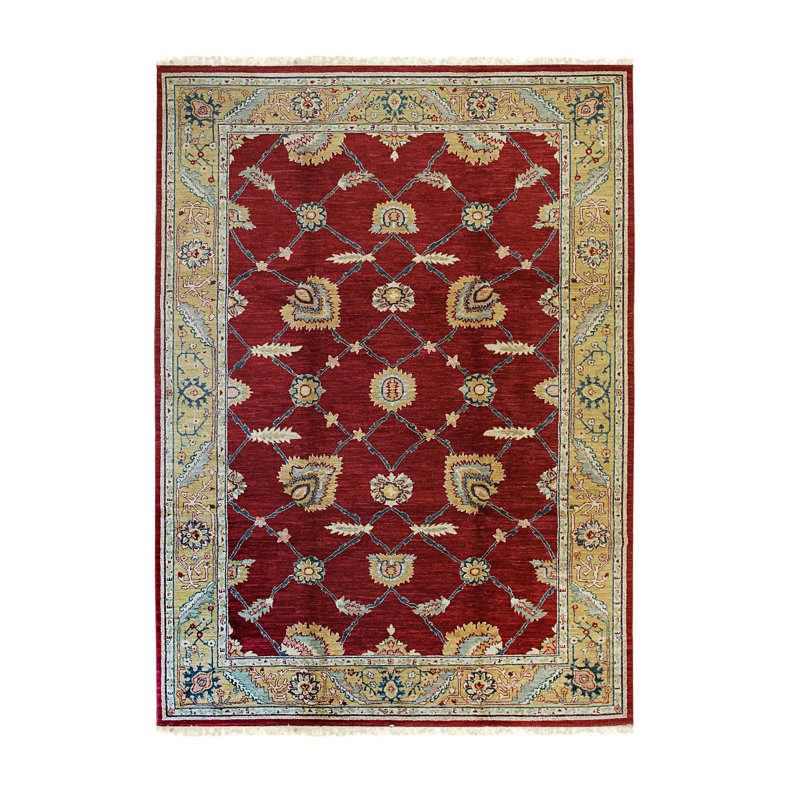 Enchanting Red Hand Knotted Wool Area Rug