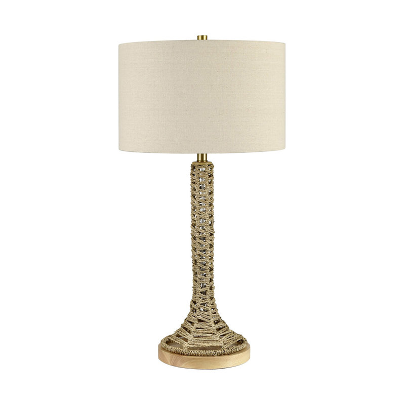 31.75" Wood Table Lamp With Oat Shade