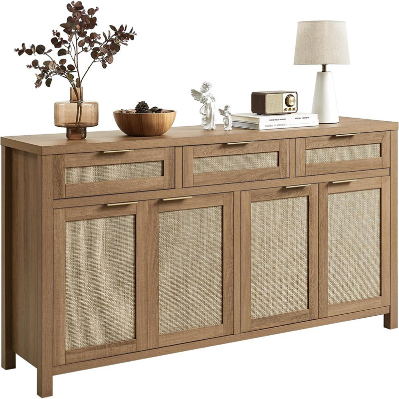 Buffet en rotin avec 4 portes et 3 tiroirs - Boho Farmhouse