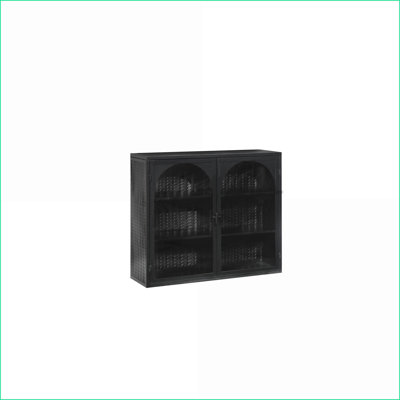 Armoire murale moderne en fer et verre trempé vert moderne avec rangement à 3 niveaux Motif tissé | Peu encombrant