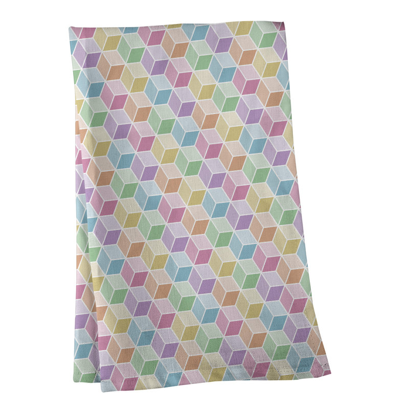 Torchon en forme de cube Rainbow, Croisé en coton, Vert / Jaune/bleu