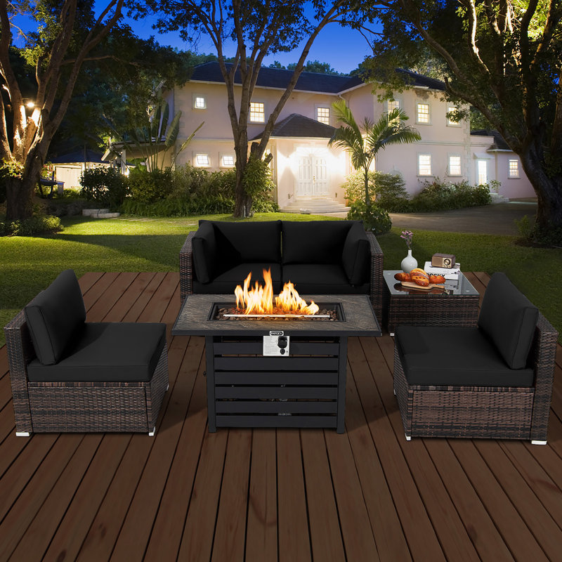 4 - Person Patio Conversation Set with Cushions, Black  