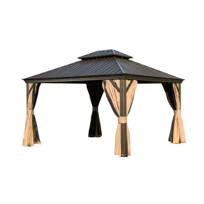 Outdoor Gazebo 12'X14', Galvanized Steel Double Roof, State-Of--Art Aluminum Frame - Brown 12'X14' Gazebo, Ingenious