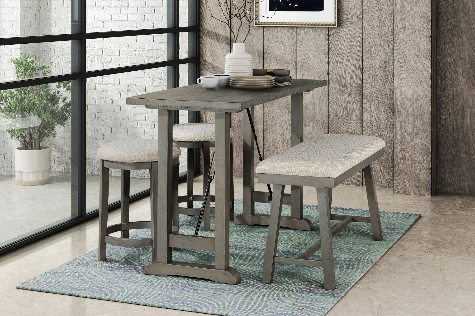 Gracie Oaks Counter Height Bench Foam Cushioned Seat Industrial