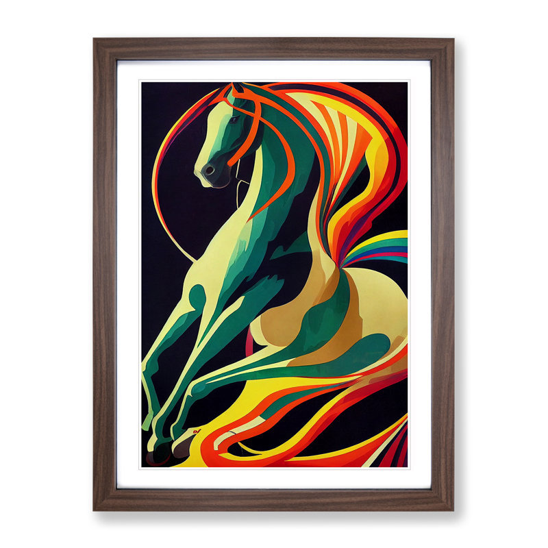 Abstract Horse No.3 - Wall Art, 64cm H x 46cm W x 2cm D, Walnut Frame