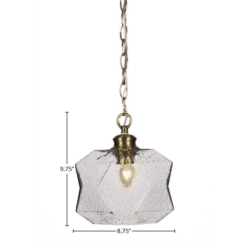 Luminaire suspendu à chaîne avec verre 8,75 po Rocklin, Coloré, Laiton New Age