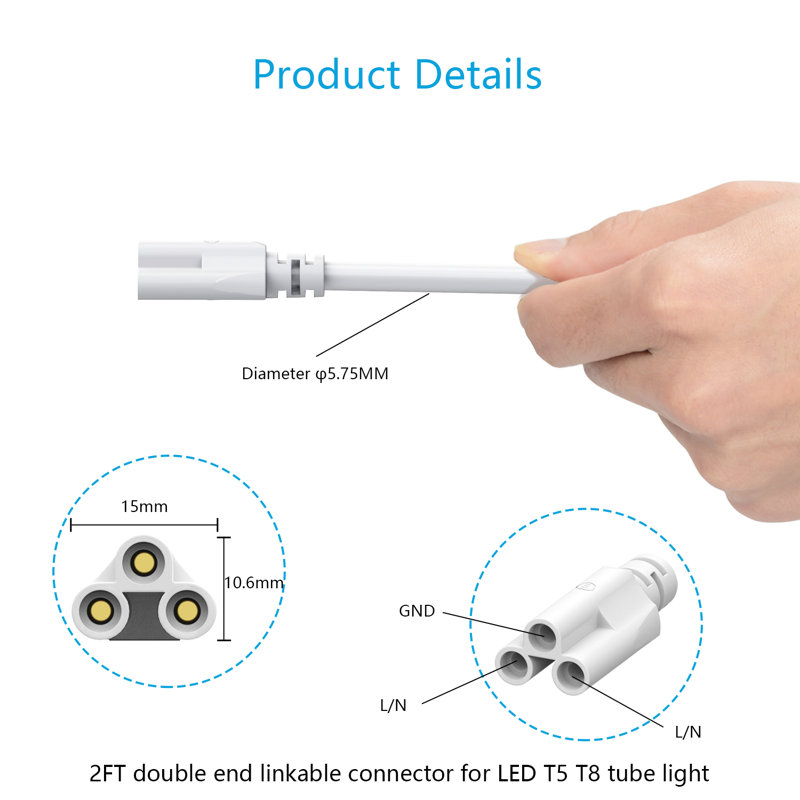 Rallonge pour luminaire DEL T5 T8, 6 pi