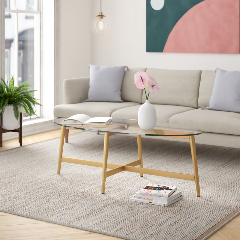 Olson Glass Top Coffee Table, Brass