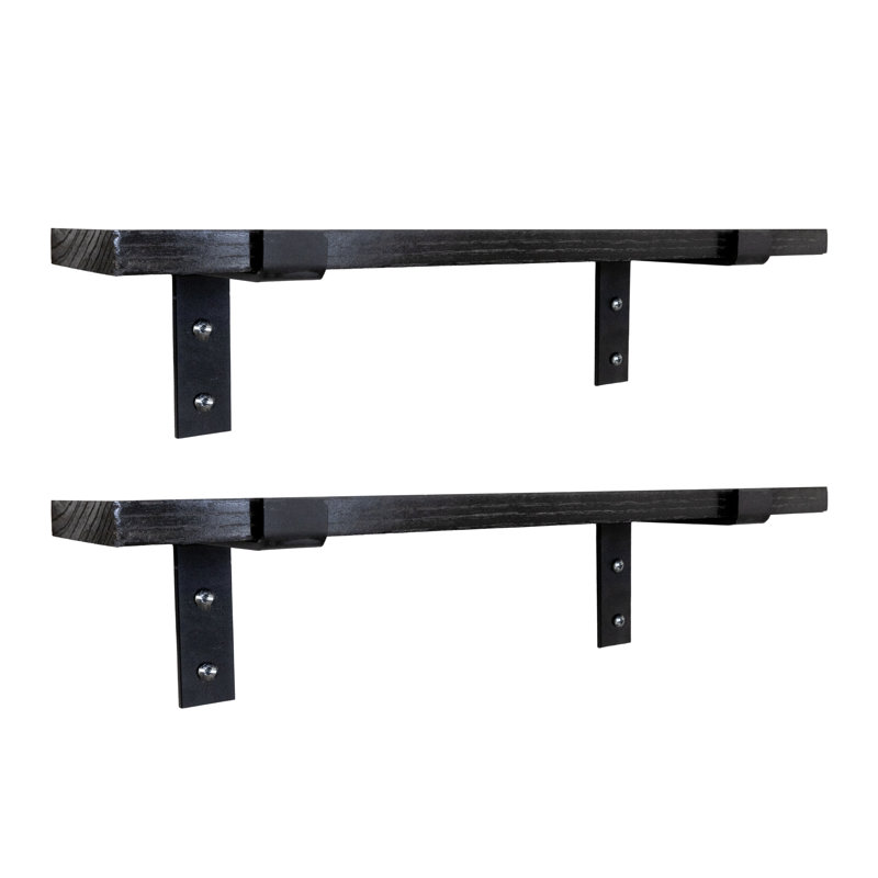 Arriyanah 2 Piece Solid Wood Bracket Shelf, Grey, 1" H x 32" W x 7" D