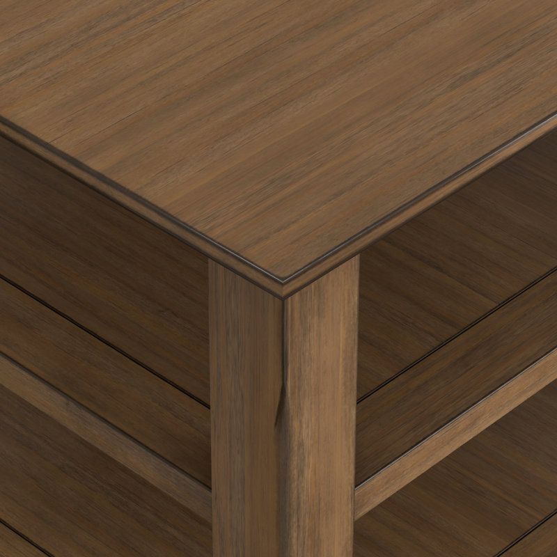 Table de bout transitionnelle en bois massif de 19 po avec 2 tablettes ouvertes Acadian, Brun naturel rustique vieilli