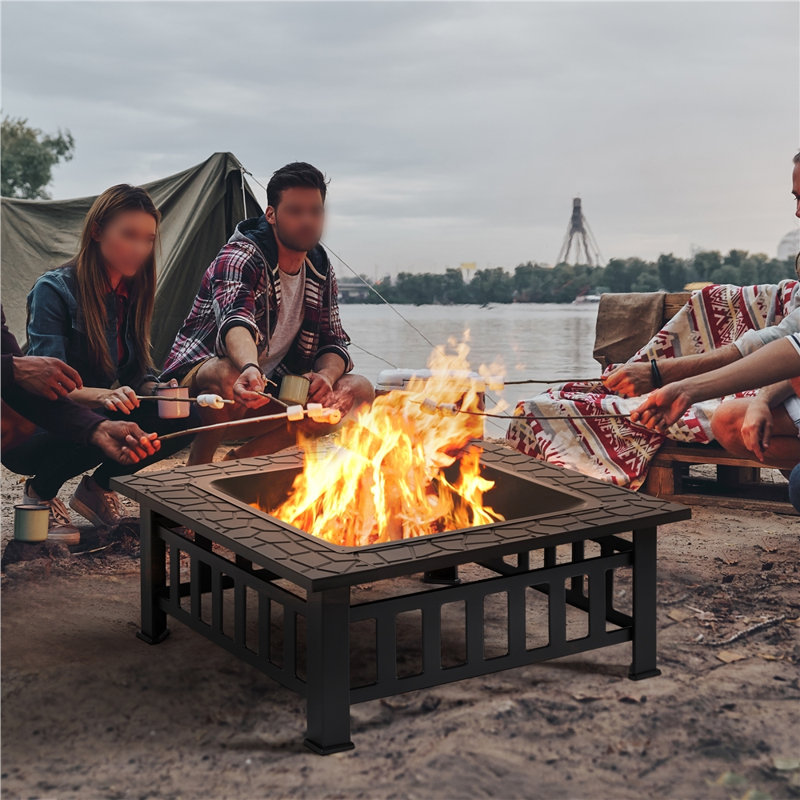  Steel Charcoal and Wood Burning Fire Pit, 86cm L x 86cm W x 54cm H, Black